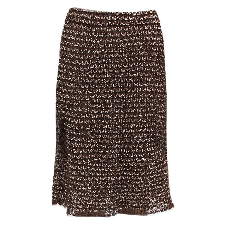 CHANEL dark brown wool & mohair A-Line Skirt 38 S