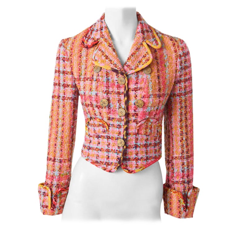 Christian Lacroix Colorful Tweed Cropped Jacket For Sale at 1stDibs