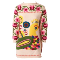 Vintage Moschino Whimsical Wool Knit Embroidered Tunic