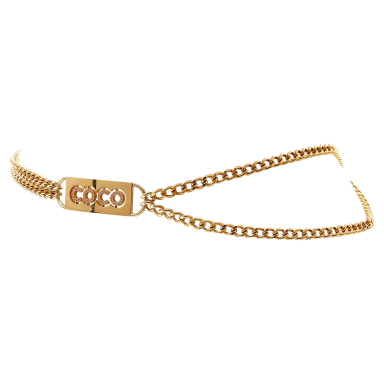 Chanel Gold COCO Plaque Chain Belt Necklace For Sale at 1stDibs