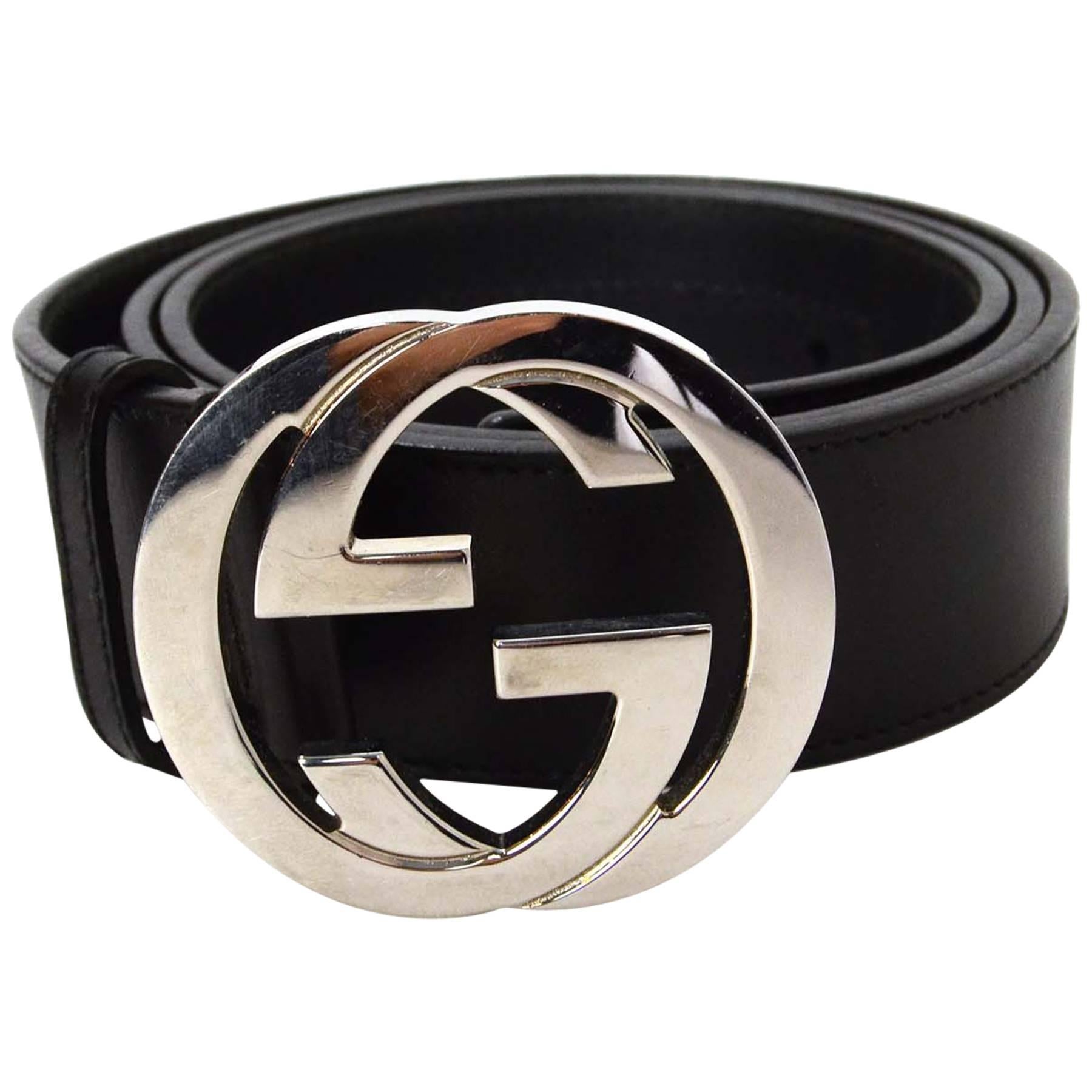 Gucci Black Leather Belt sz 90 SHW