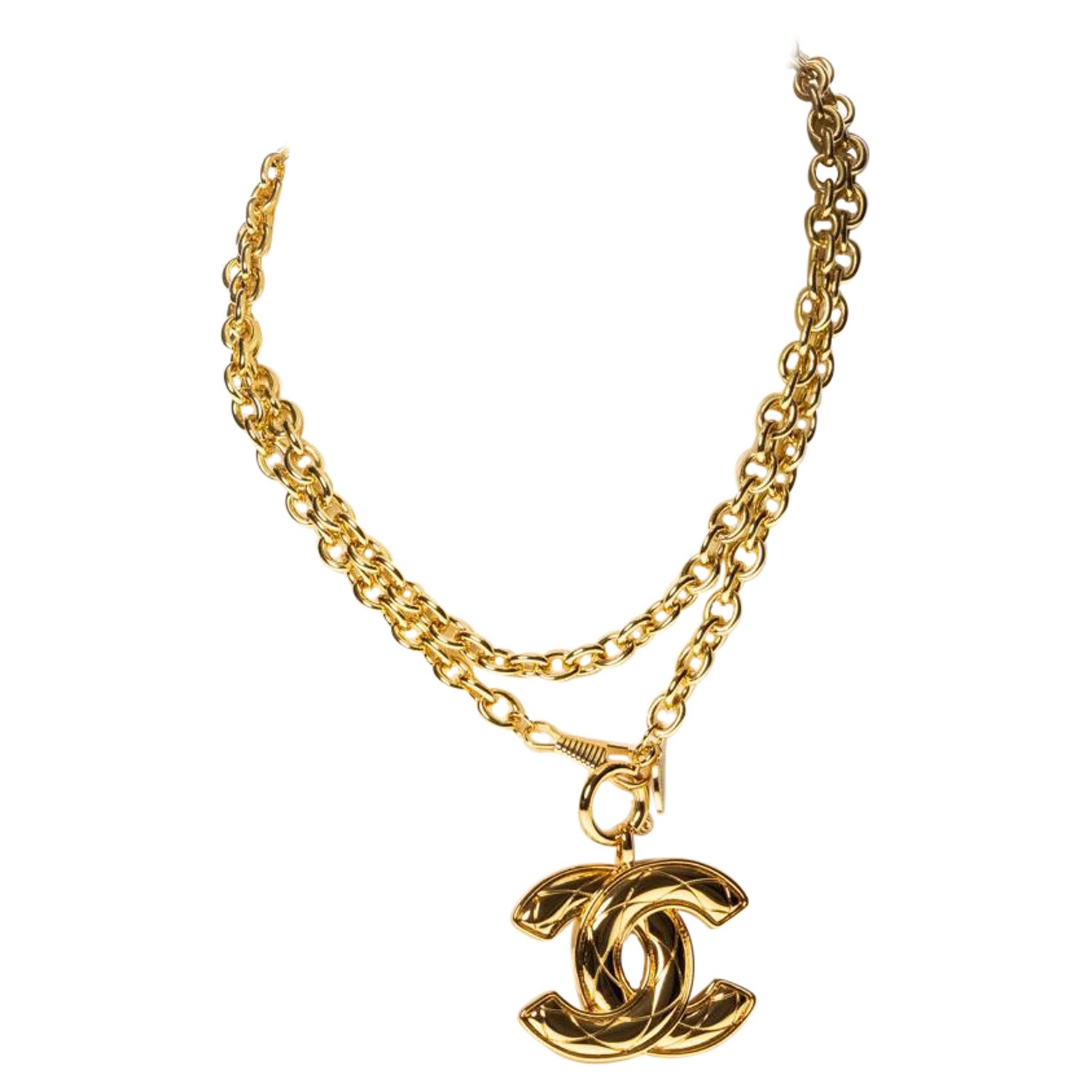 Chanel CC Quilted Logo Pendant Necklace 2007 at 1stDibs