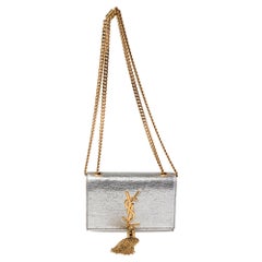 Saint Laurent Silver Textured Leather Small Kate Tassel Crossbody Bag