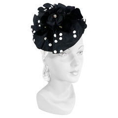 1930s Black and White Polkadot Cocktail Hat