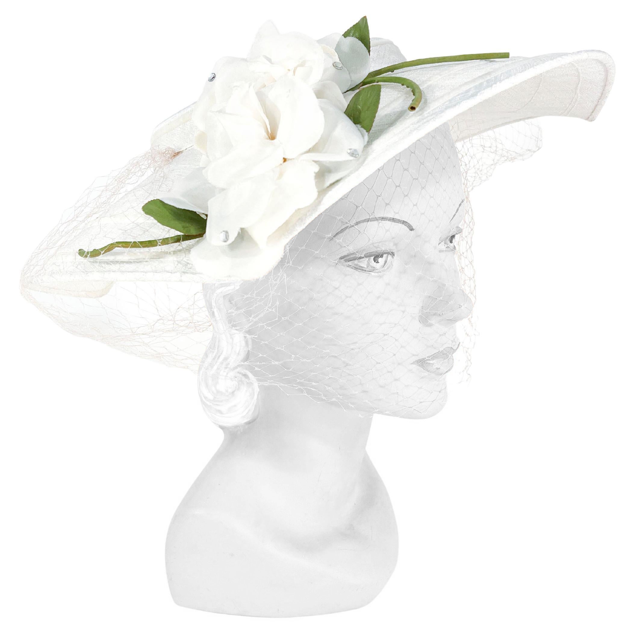 1950s White Silk Picture Hat