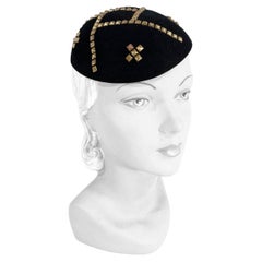Vintage 1930s Black Studded Juliet Cap