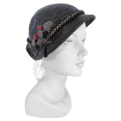 Vintage 1930s Navy Woven Panama Cloche