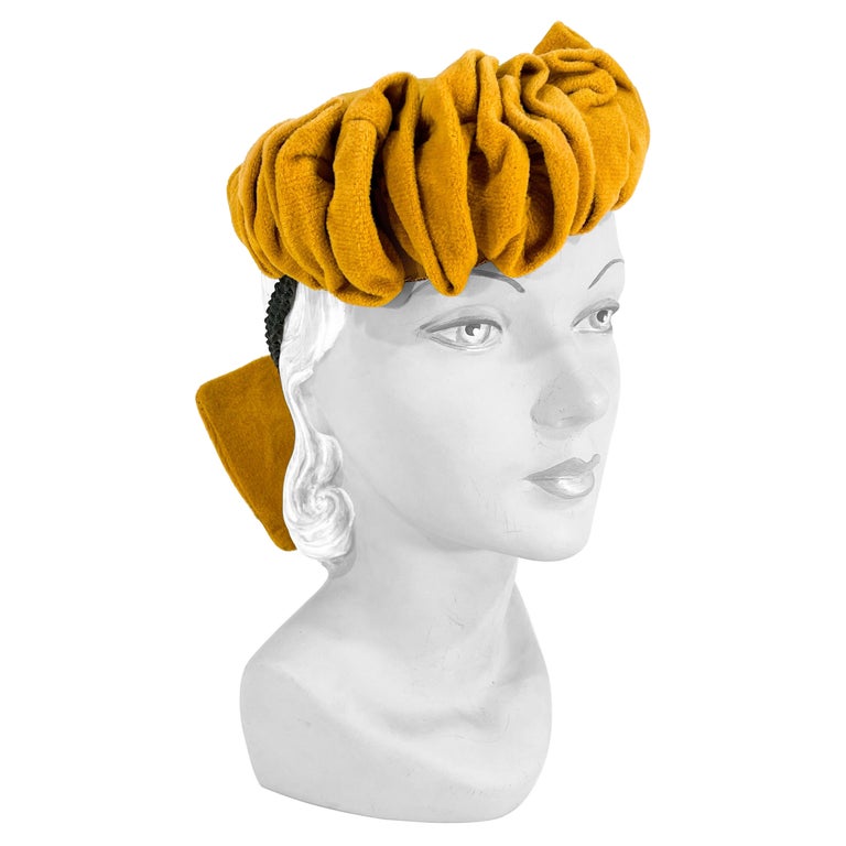1940s Mustard Gold Velour Cocktail Hat For Sale