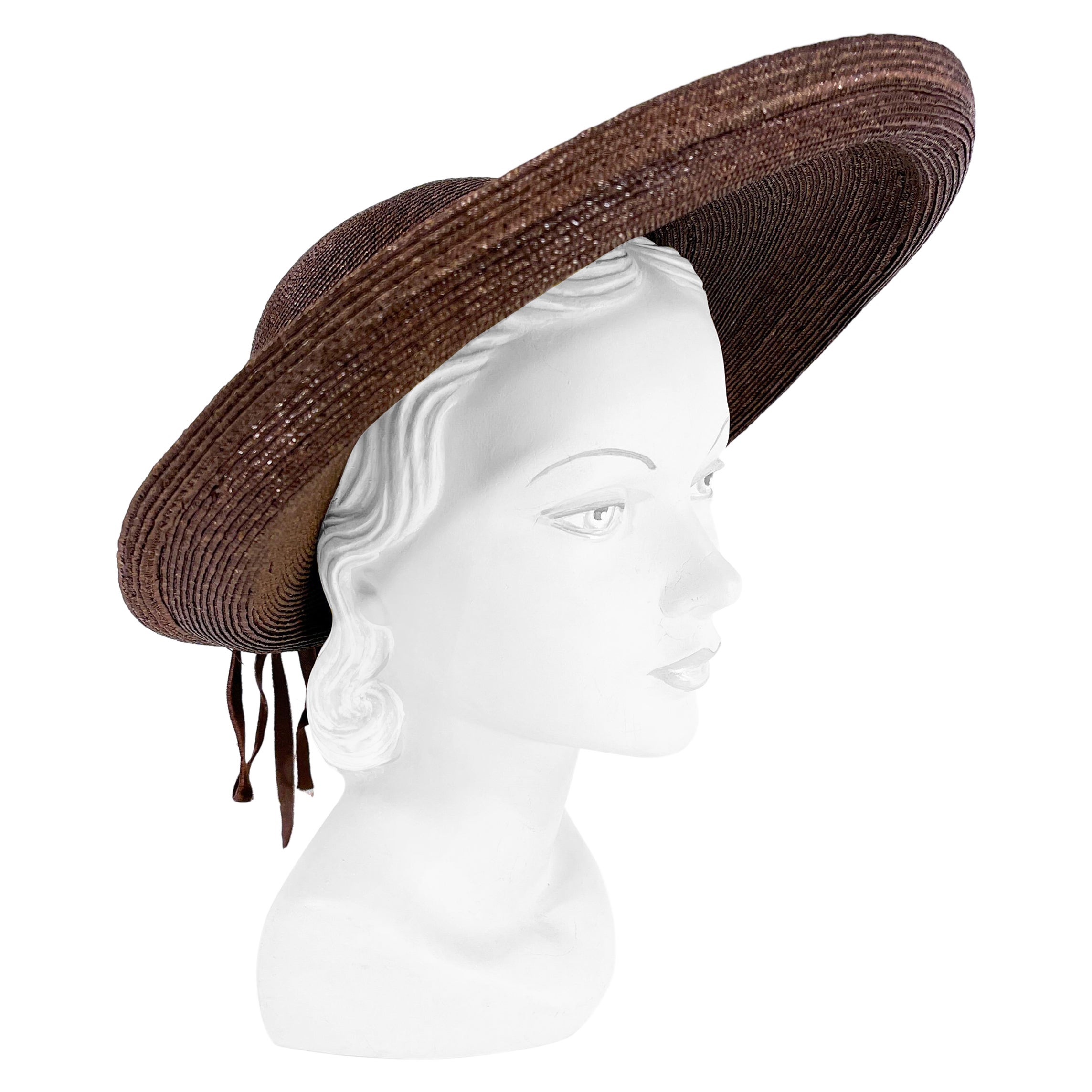 1930s Brown Woven Straw Picture Sun Hat