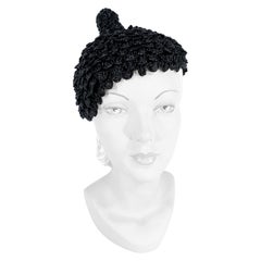 Late 1930s Hattie Carnegie Black Raffia Sprout Hat