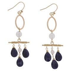 Sapphire, Mystic Coated Moonstone, 14K Gold Filled Wire Wrapped Dangle Earrings