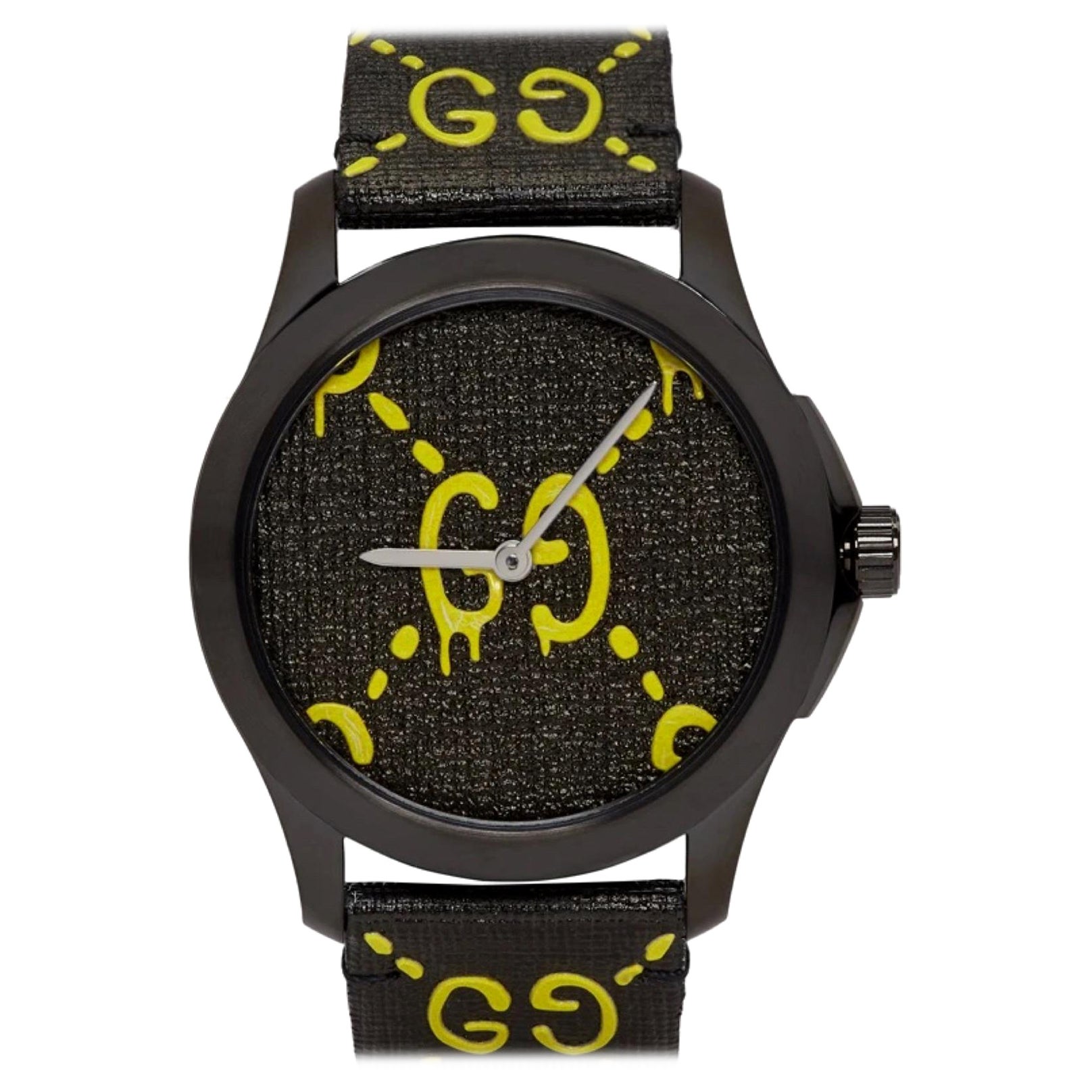 Gucci Schwarz-gelbe G-Timeless-Uhr „Gucci Ghost“ im Angebot