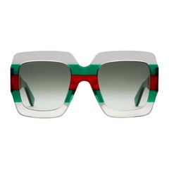Gucci Square Acetate Transparent Web Detail Sunglasses (GG0178S)