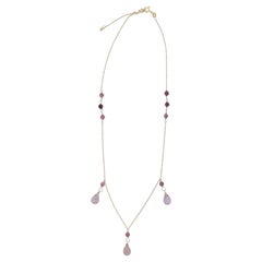 Pink Tourmaline, Sapphire, 14K Gold Filled Pear Drop Station Necklace 17”-19”