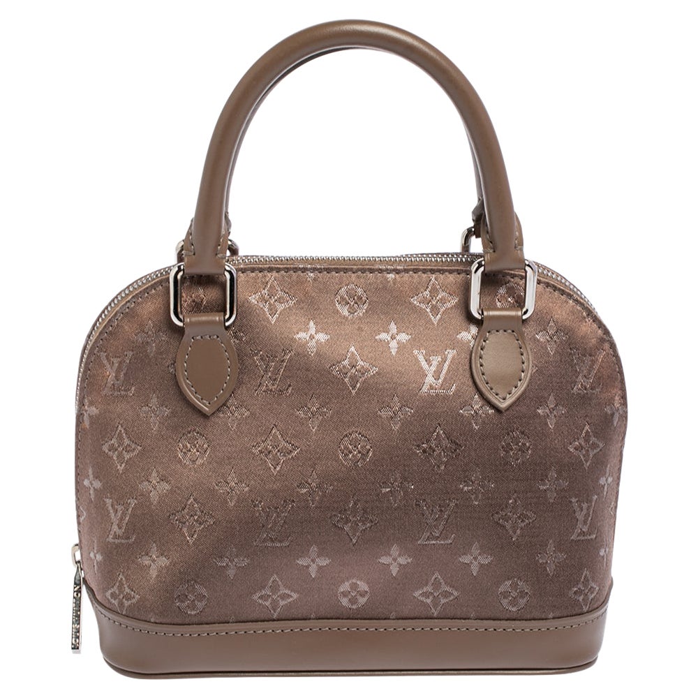 Louis Vuitton LV Black Monogram Logo Satin Leather Mini Alma Bag