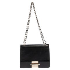 Valentino Black Leather Flap Chain Shoulder Bag