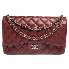 Chanel Red Quilted Caviar Leather Jumbo Classic Double Flap Bag