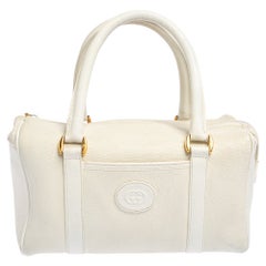 Gucci Off White Leather GG Embossed Boston Bag