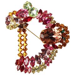1990s Christan Dior Multicolored Crystals Brooch