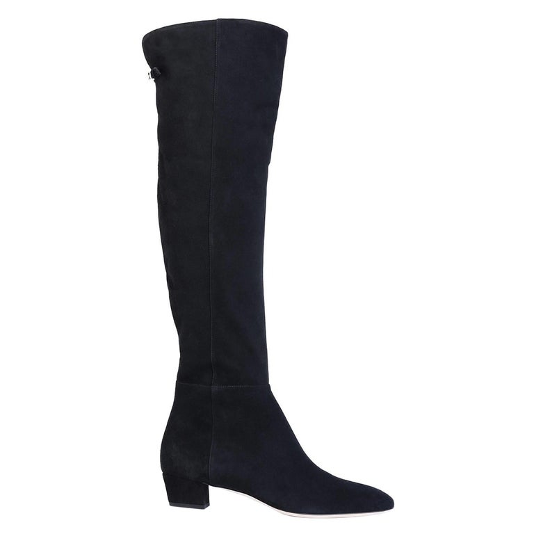 Sergio Rossi Black Calfskin Over The Knee