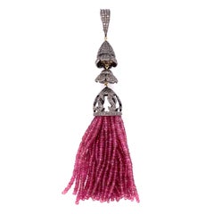 128.30 Carat Tourmaline Tassel and Diamond Gold and Sterling Silver Pendant