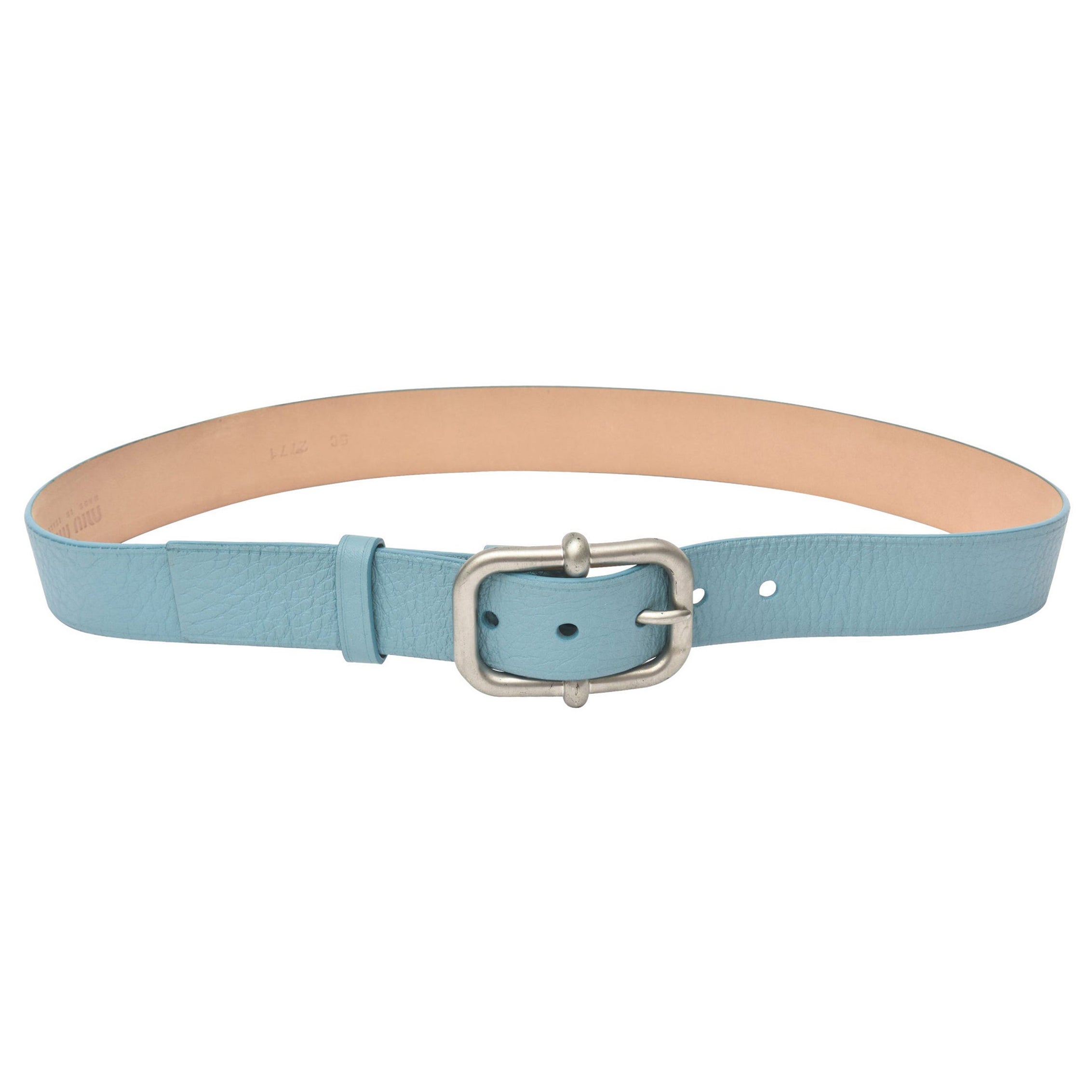 Mui Mui Pebbled Light Tiffany Blue Leather And Silver Metal Belt For Sale