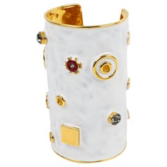 Marni Oversized Gilt Metal and White Enamel Cuff Bangle Bracelet