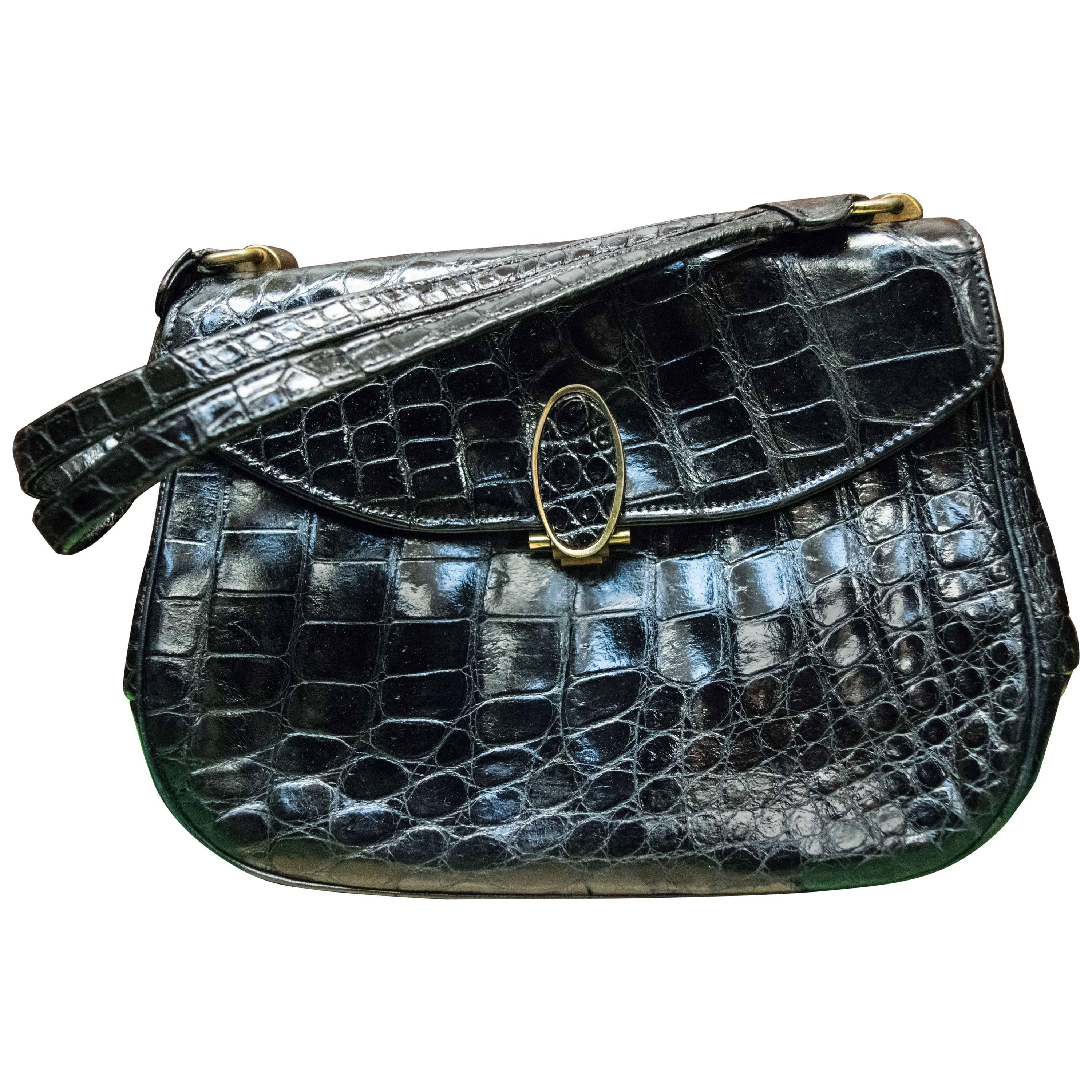 1950s Black Alligator Rendl Handbag 