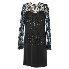 Hanae Mori - Robe de soirée noire à sequins et dentelle 