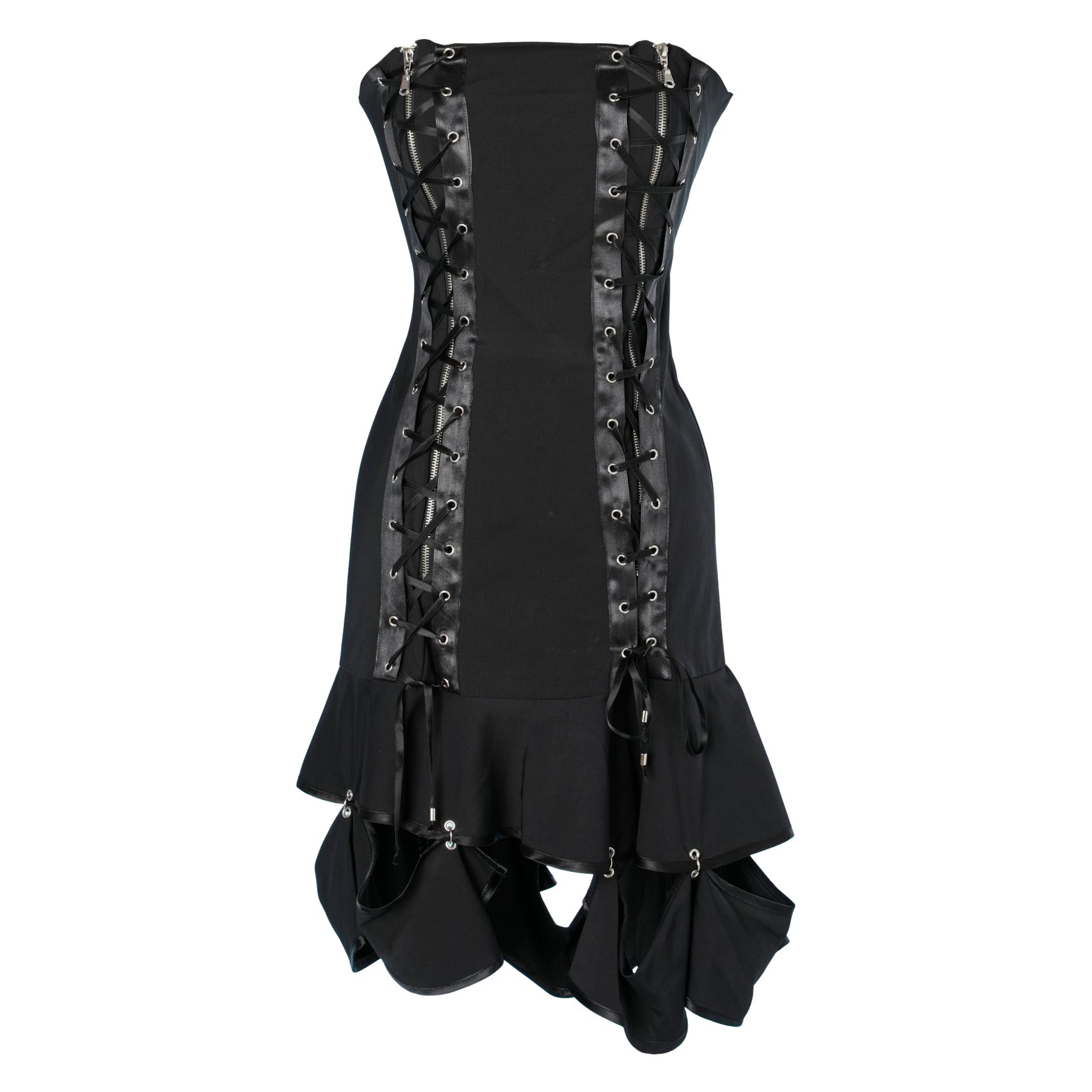 Black bustier dress with zip and laced Flavio Castellani  For Sale