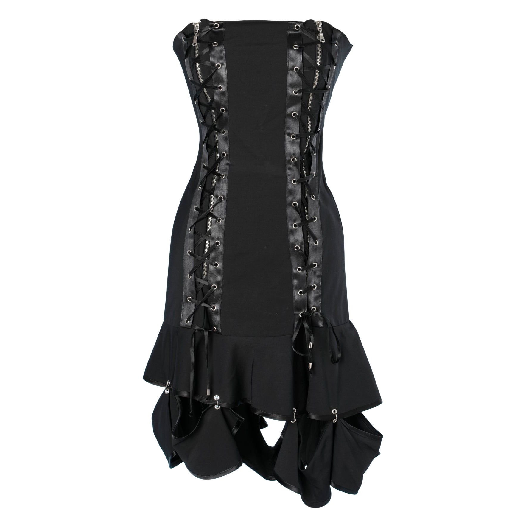 Vestido bustier negro con cremallera y lazada Flavio Castellani en venta
