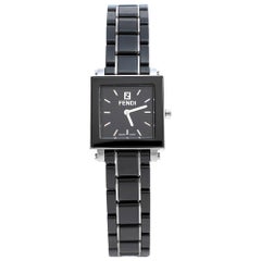 Fendi Montre-bracelet Quadro 6200L en céramique noire et acier inoxydable pour femme, 25 mm