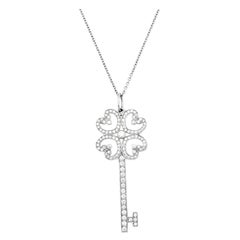 Tiffany & Co. Tiffany Keys Diamond 18K Quatra Heart Key Pendant Necklace