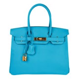 HERMES GHW Birkin 30 Handbag Blue Paradis/R/GHW Togo Leather Light