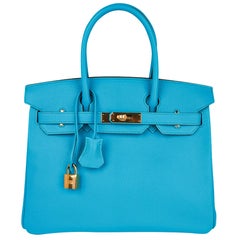 Hermes Birkin 30 Bag Bleu Aztec Chevre Gold Hardware Very Rare