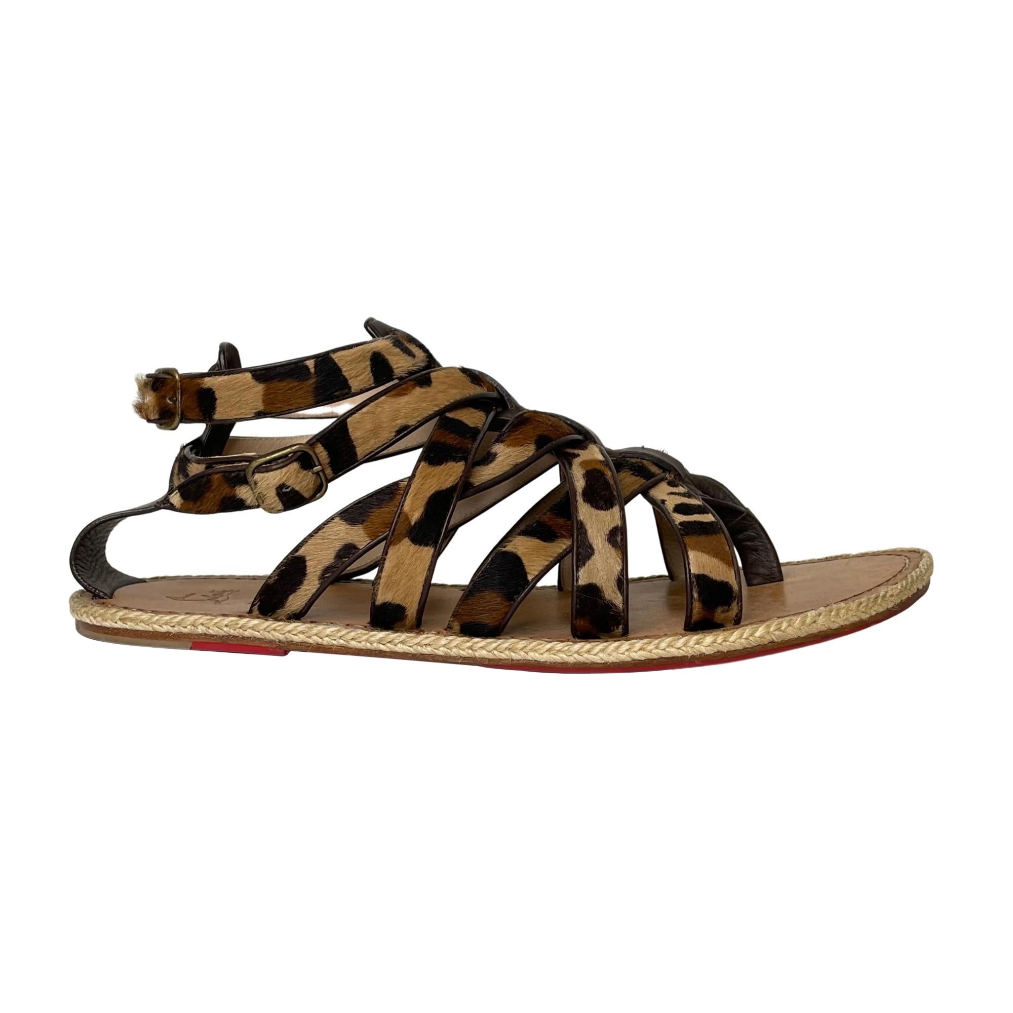 Christian Louboutin Leopard Pony Hair Nuria Flat Gladiator Sandals Size (44  EU) For Sale at 1stDibs
