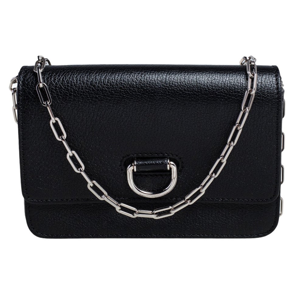 Burberry Black Leather Hayes D-Ring Chain Small Shoulder Bag