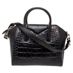 Givenchy Black Croc Embossed Leather Antigona Satchel