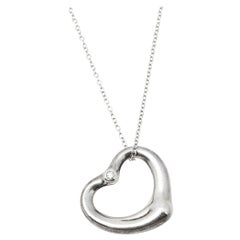 Tiffany & Co. Elsa Peretti Diamond Sterling Silver Open Heart Pendant