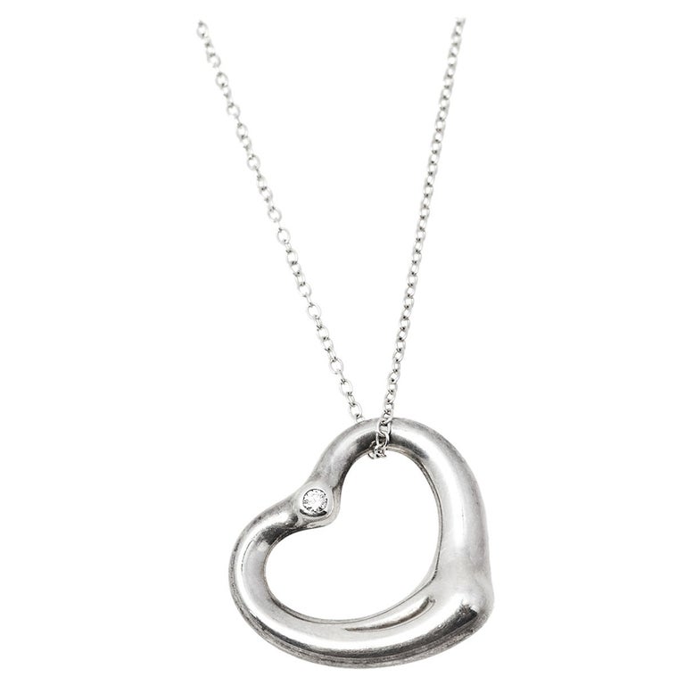 Tiffany and Co. Elsa Peretti Diamond Sterling Silver Open Heart Pendant ...