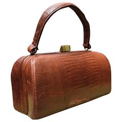 Vintage 1940s Red Lizard Handbag