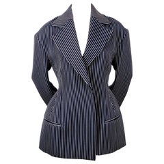 CELINE by PHOEBE PHILO navy blue striped hourglass jacket resort 2016