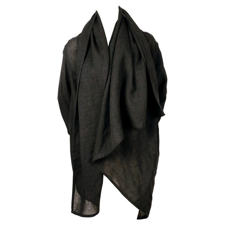 1980's ISSEY MIYAKE Plantation charcoal wool draped wrap jacket For Sale