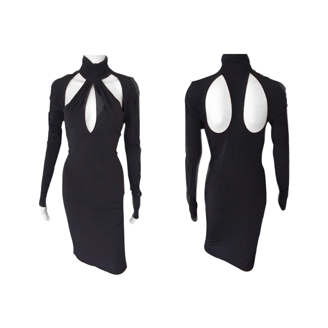 Versace F/W 2005 Runway Plunging Neckline Cutout Black Dress For Sale