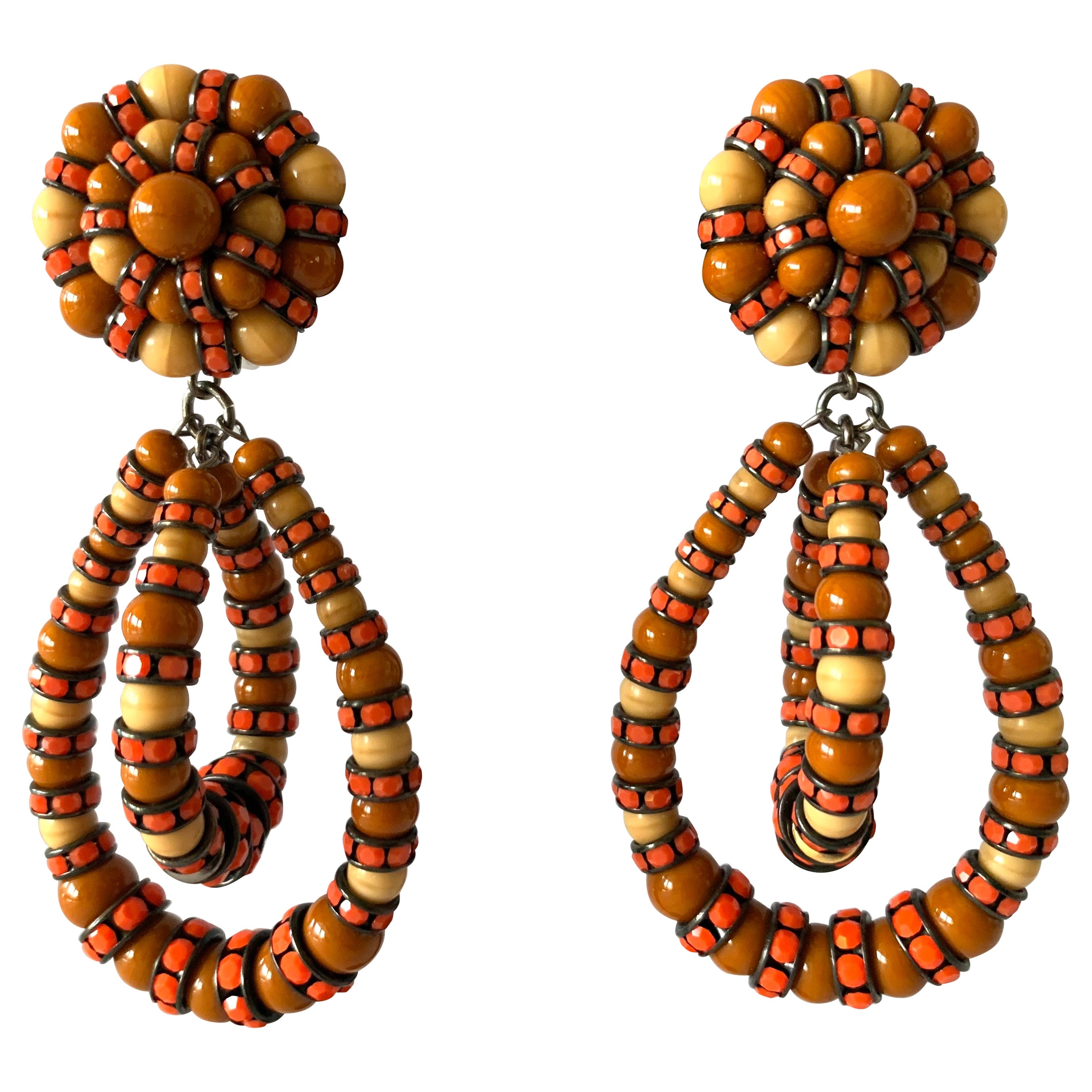  French Architectural Beaded Statement Earrings