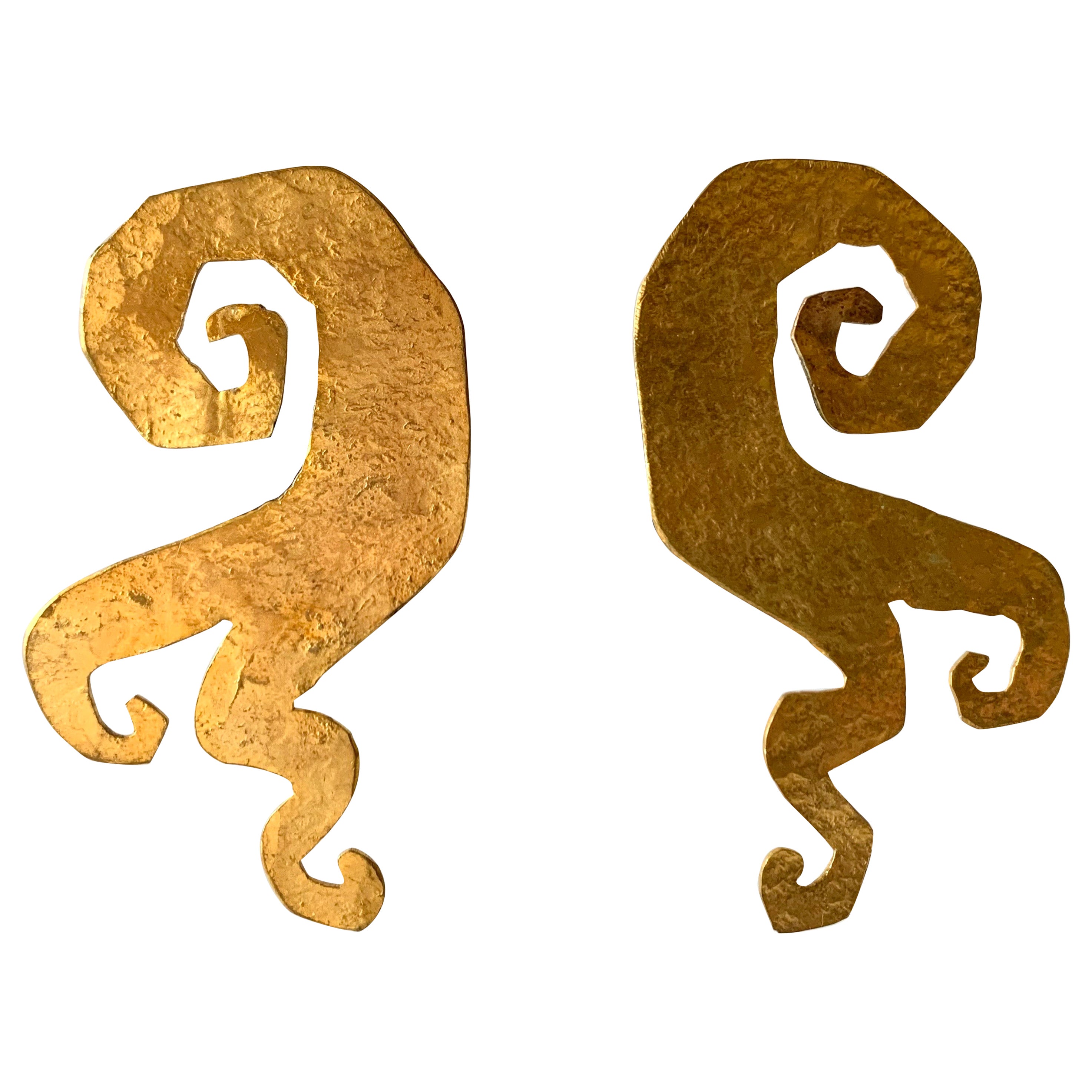 Hammered Gilt Architectural Statement Earrings by Herve Van Der