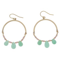 Chrysoprase, Mystic Coated Pink Moonstone, 14k Gold Filled Wire Wrapped Earrings