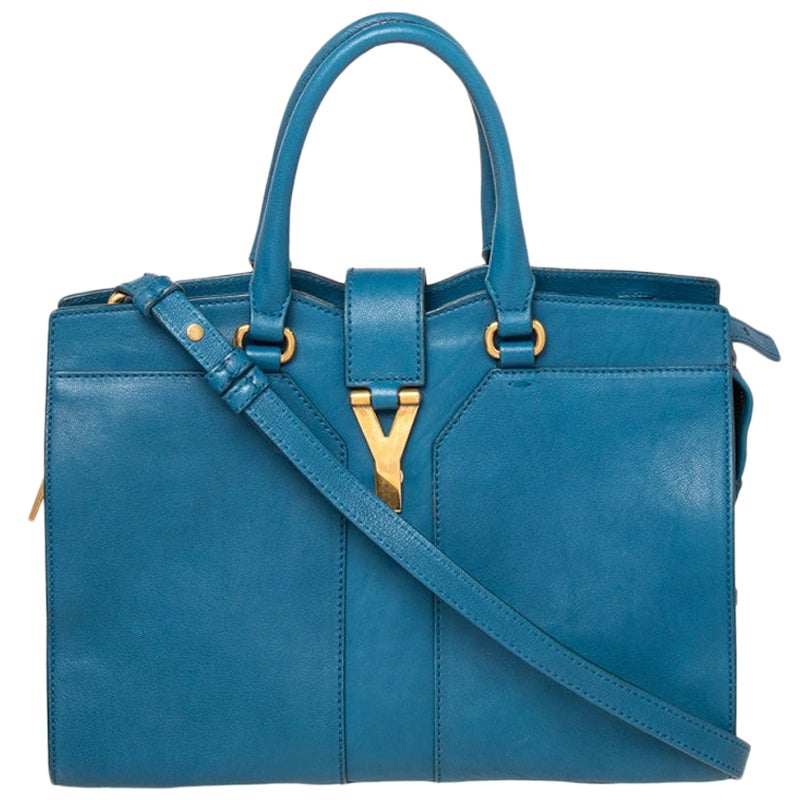 Saint Laurent Blue Leather Small Cabas Y-Ligne Tote