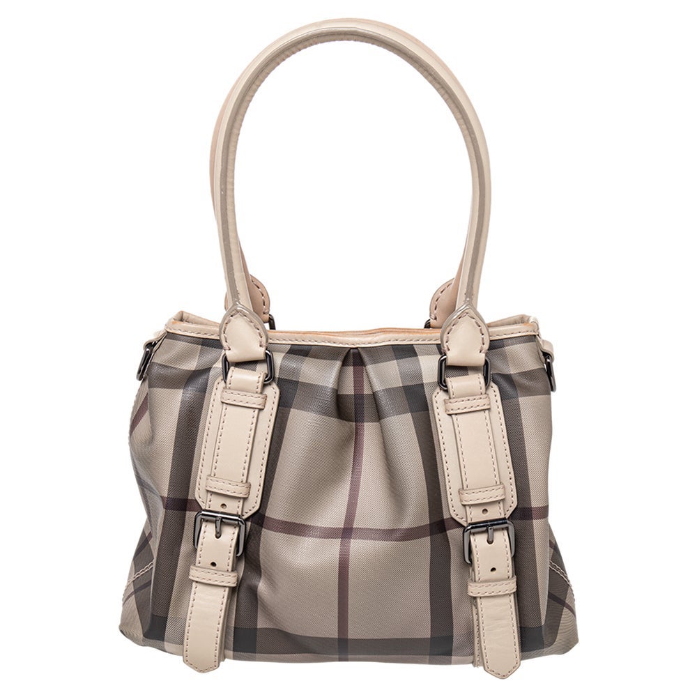 Burberry Beige Smoked Check Coated Canvas Small Northfield Tote