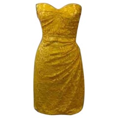 Dolce Gabbana Yellow Lace Strapless Bustier Dress 